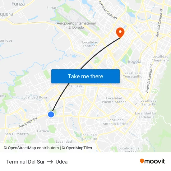 Terminal Del Sur to Udca map