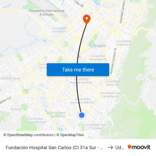 Fundación Hospital San Carlos (Cl 31a Sur - Kr 12b) to Udca map