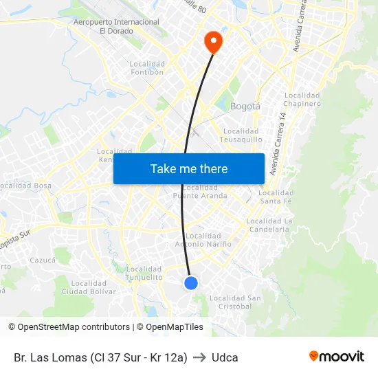 Br. Las Lomas (Cl 37 Sur - Kr 12a) to Udca map