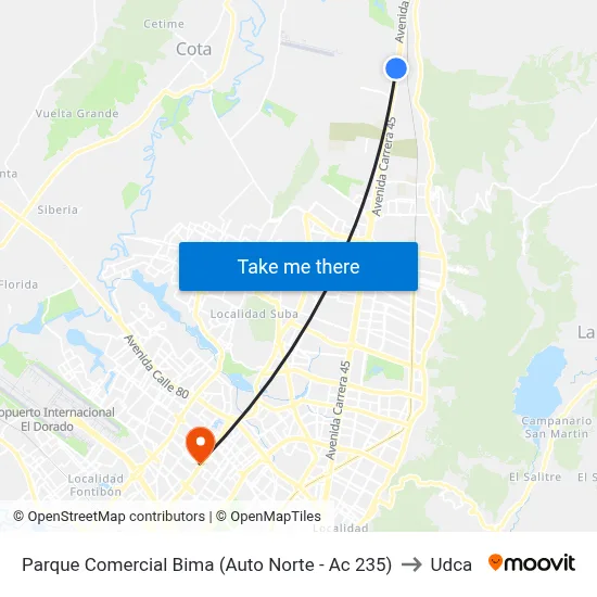 Parque Comercial Bima (Auto Norte - Ac 235) to Udca map
