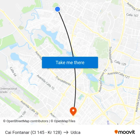 Cai Fontanar (Cl 145 - Kr 128) to Udca map