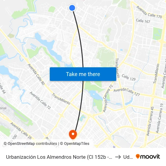 Urbanización Los Almendros Norte (Cl 152b - Kr 114d) to Udca map