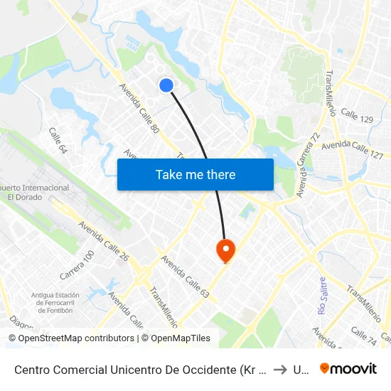 Centro Comercial Unicentro De Occidente (Kr 112f - Dg 86 Bis) to Udca map