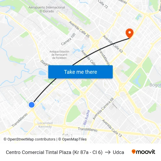 Centro Comercial Tintal Plaza (Kr 87a - Cl 6) to Udca map