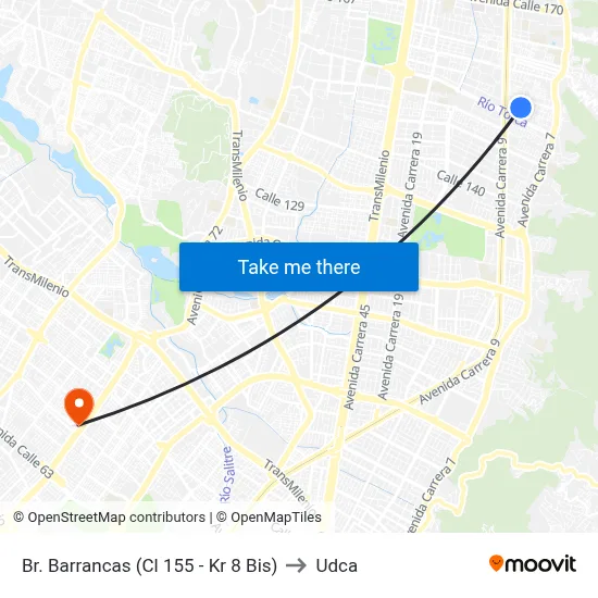 Br. Barrancas (Cl 155 - Kr 8 Bis) to Udca map