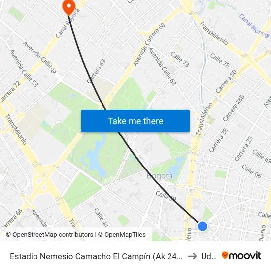 Estadio Nemesio Camacho El Campín (Ak 24 - Cl 53b) to Udca map