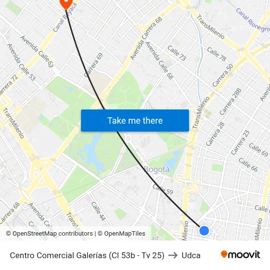 Centro Comercial Galerías (Cl 53b - Tv 25) to Udca map