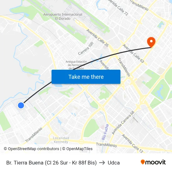 Br. Tierra Buena (Cl 26 Sur - Kr 88f Bis) to Udca map