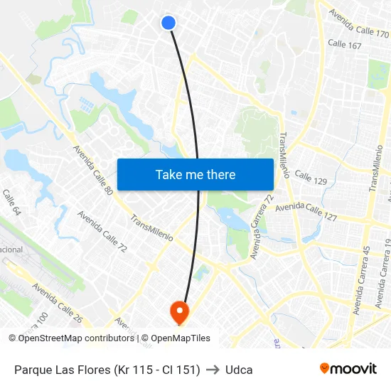 Parque Las Flores (Kr 115 - Cl 151) to Udca map
