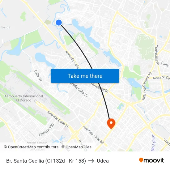 Br. Santa Cecilia (Cl 132d - Kr 158) to Udca map