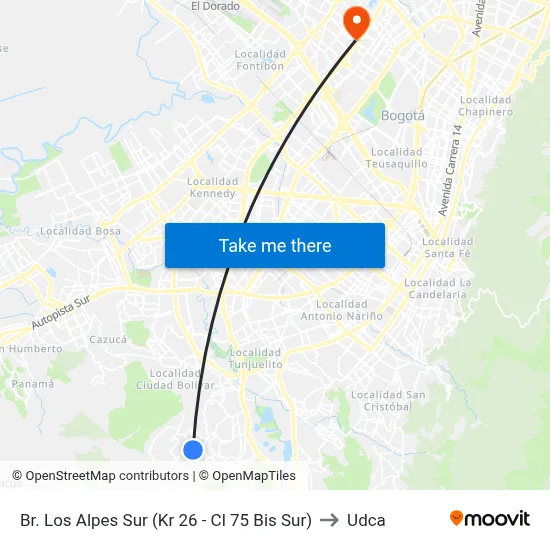 Br. Los Alpes Sur (Kr 26 - Cl 75 Bis Sur) to Udca map