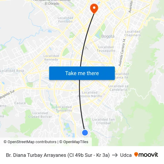 Br. Diana Turbay Arrayanes (Cl 49b Sur - Kr 3a) to Udca map