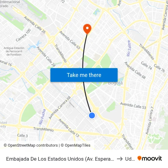 Embajada De Los Estados Unidos (Av. Esperanza - Kr 48) to Udca map