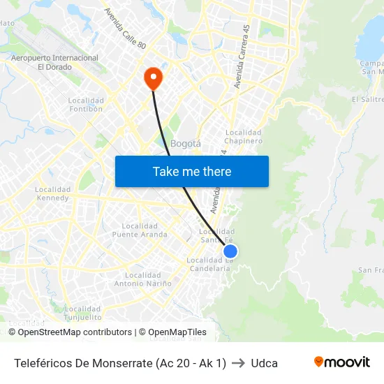 Teleféricos De Monserrate (Ac 20 - Ak 1) to Udca map
