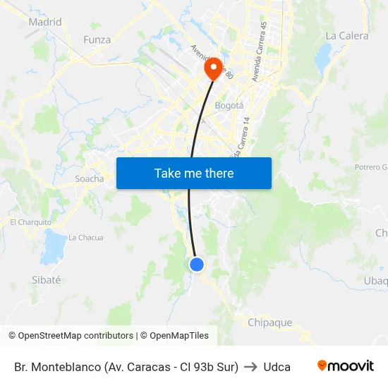 Br. Monteblanco (Av. Caracas - Cl 93b Sur) to Udca map