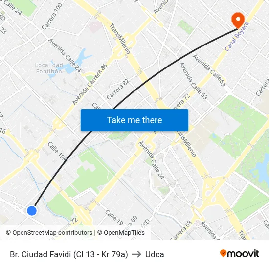 Br. Ciudad Favidi (Cl 13 - Kr 79a) to Udca map