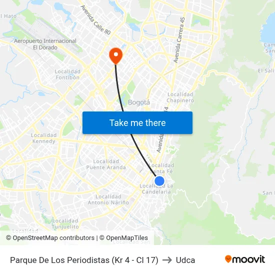 Parque De Los Periodistas (Kr 4 - Cl 17) to Udca map