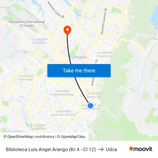 Biblioteca Luis Angel Arango (Kr 4 - Cl 12) to Udca map