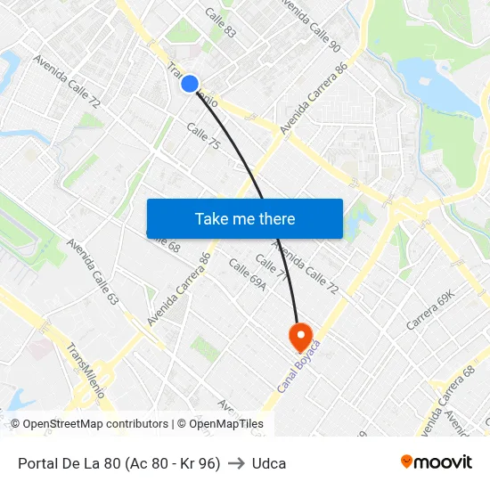 Portal De La 80 (Ac 80 - Kr 96) to Udca map