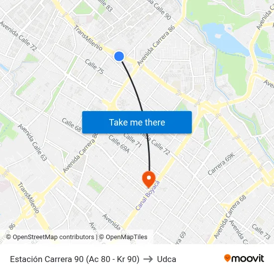 Estación Carrera 90 (Ac 80 - Kr 90) to Udca map