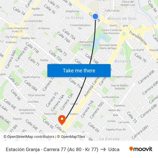 Estación Granja - Carrera 77 (Ac 80 - Kr 77) to Udca map