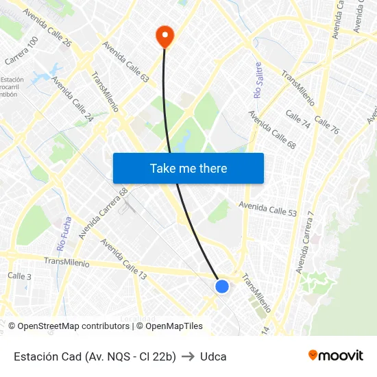 Estación Cad (Av. NQS - Cl 22b) to Udca map