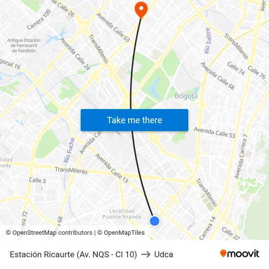 Estación Ricaurte (Av. NQS - Cl 10) to Udca map