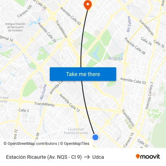 Estación Ricaurte (Av. NQS - Cl 9) to Udca map