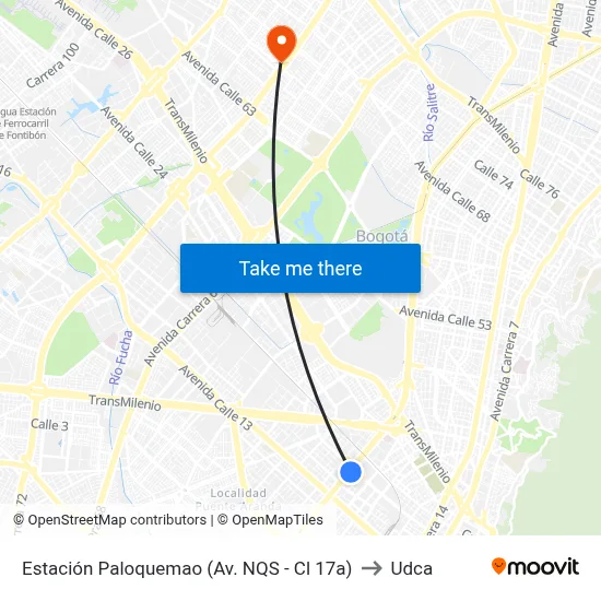 Estación Paloquemao (Av. NQS - Cl 17a) to Udca map
