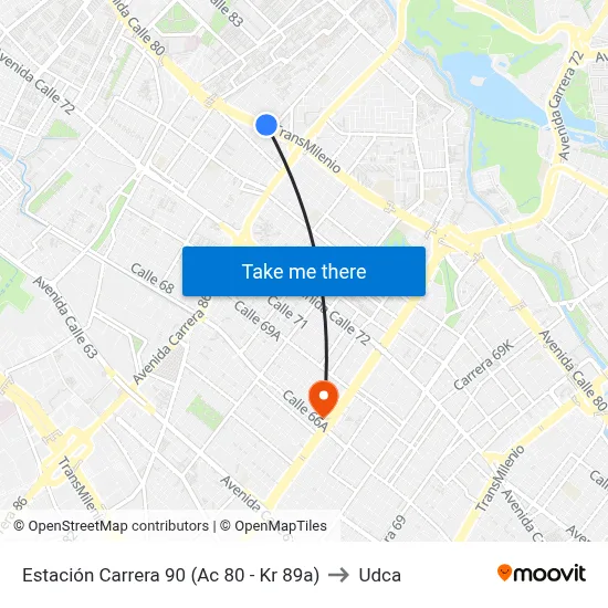 Estación Carrera 90 (Ac 80 - Kr 89a) to Udca map