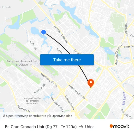 Br. Gran Granada Unir (Dg 77 - Tv 120a) to Udca map