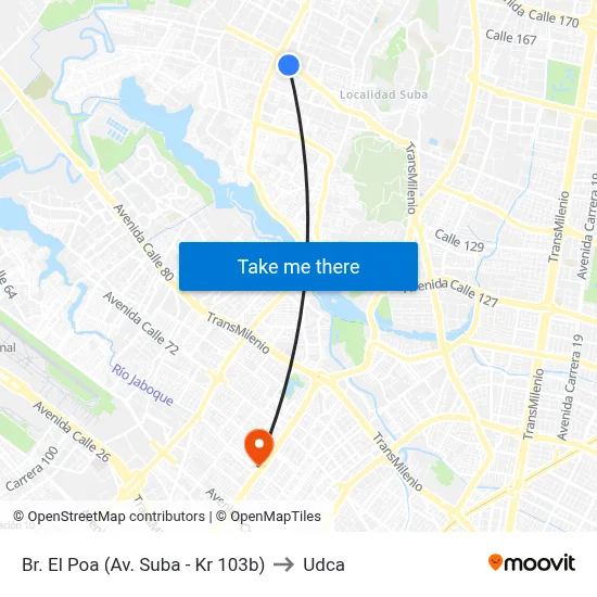 Br. El Poa (Av. Suba - Kr 103b) to Udca map