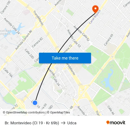 Br. Montevideo (Cl 19 - Kr 69b) to Udca map