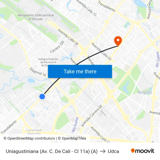 Uniagustiniana (Av. C. De Cali - Cl 11a) (A) to Udca map