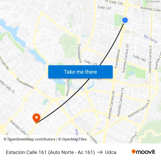 Estación Calle 161 (Auto Norte - Ac 161) to Udca map