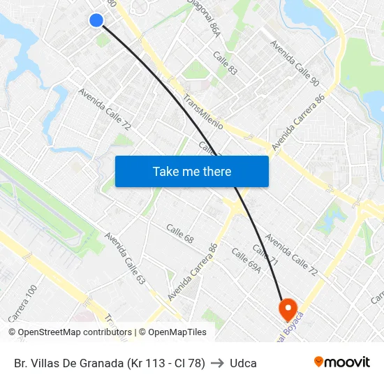 Br. Villas De Granada (Kr 113 - Cl 78) to Udca map