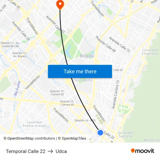 Temporal Calle 22 to Udca map