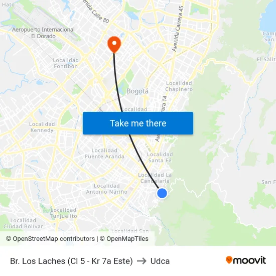 Br. Los Laches (Cl 5 - Kr 7a Este) to Udca map