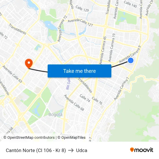 Cantón Norte (Cl 106 - Kr 8) to Udca map