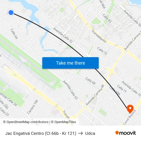 Jac Engativá Centro (Cl 66b - Kr 121) to Udca map