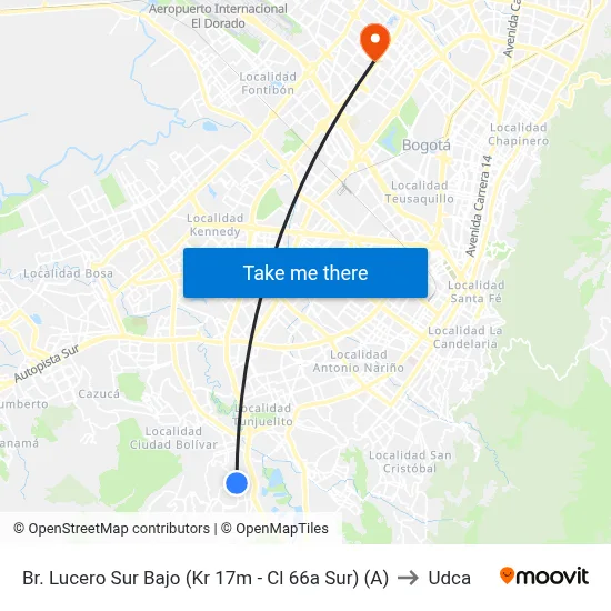 Br. Lucero Sur Bajo (Kr 17m - Cl 66a Sur) (A) to Udca map