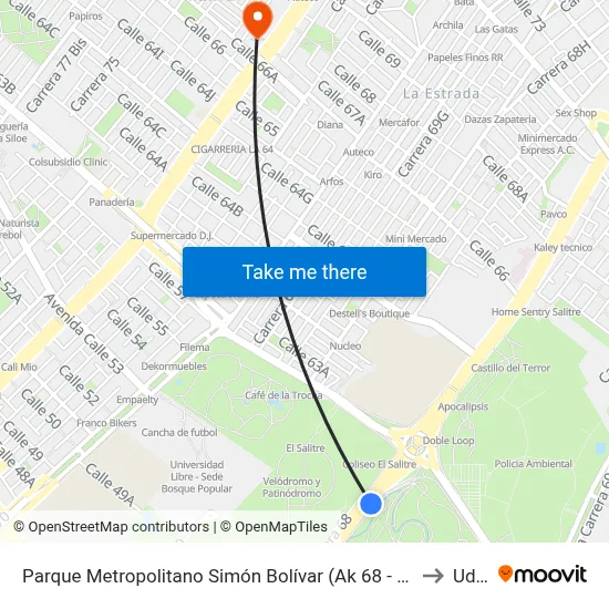 Parque Metropolitano Simón Bolívar (Ak 68 - Ac 63) (A) to Udca map
