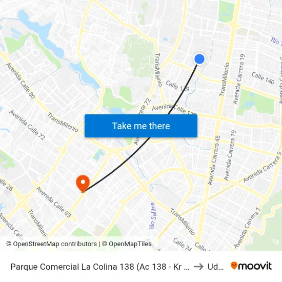 Parque Comercial La Colina 138 (Ac 138 - Kr 55) to Udca map