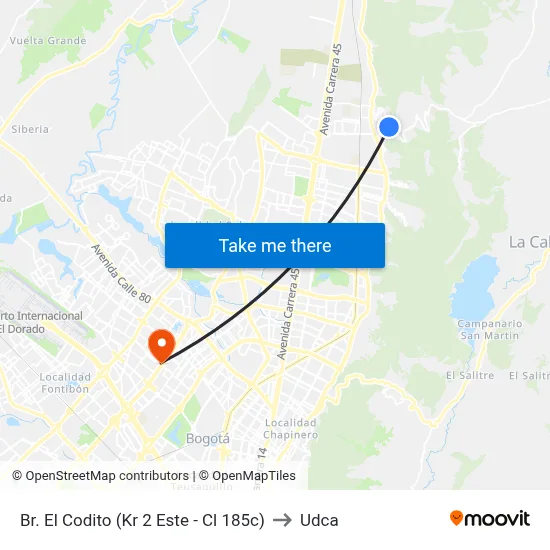 Br. El Codito (Kr 2 Este - Cl 185c) to Udca map