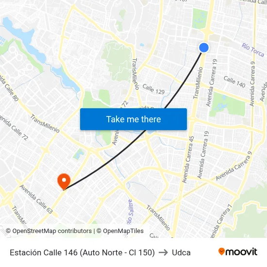Estación Calle 146 (Auto Norte - Cl 150) to Udca map