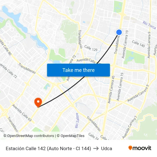 Estación Calle 142 (Auto Norte - Cl 144) to Udca map