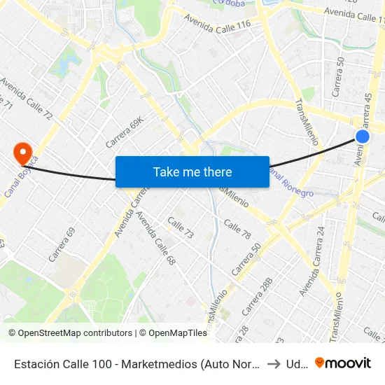 Estación Calle 100 - Marketmedios (Auto Norte - Cl 95) to Udca map