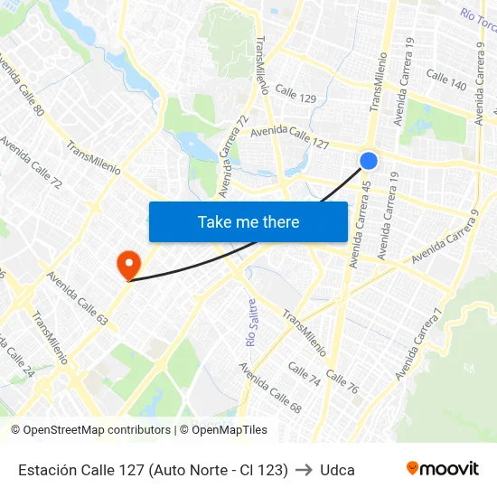 Estación Calle 127 (Auto Norte - Cl 123) to Udca map