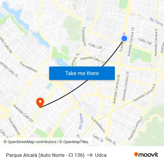 Parque Alcalá (Auto Norte - Cl 136) to Udca map