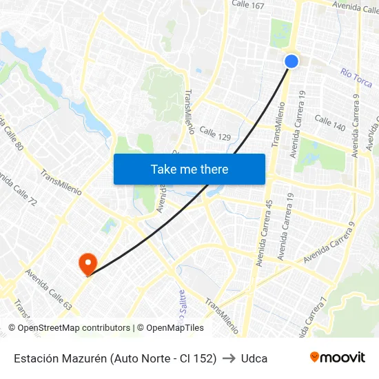 Estación Mazurén (Auto Norte - Cl 152) to Udca map